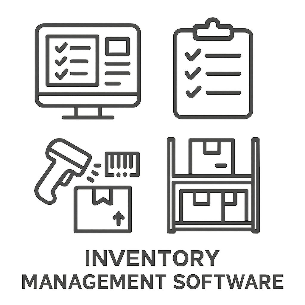 Icon set representing the features of inventory management software